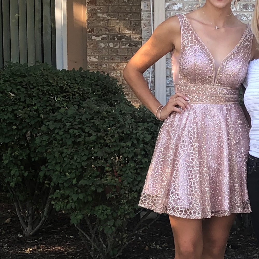 Pink homecoming dress gold glitter